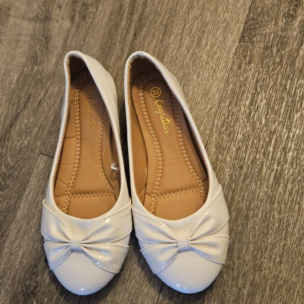 Engreida's Girls‎ White Bow Round Toe Ballet Flats Slip On Size 33